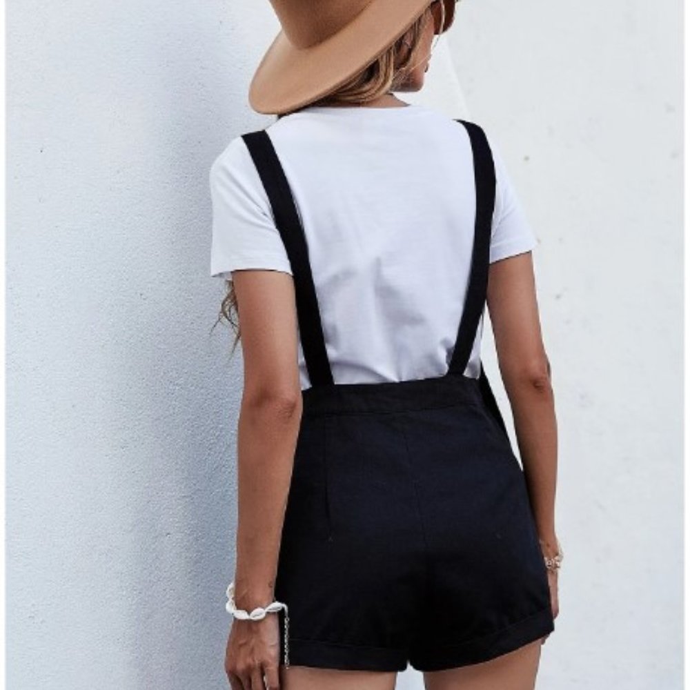 Solid Buttoned Overall Romper - image 3